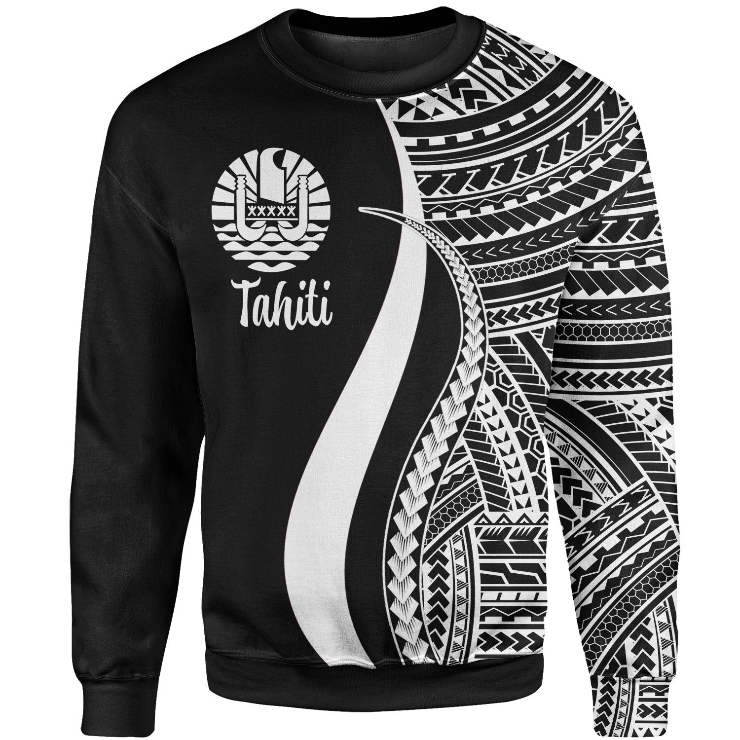 Tahiti Sweatshirt - White Polynesian Tentacle Tribal Pattern Unisex White - Polynesian Pride