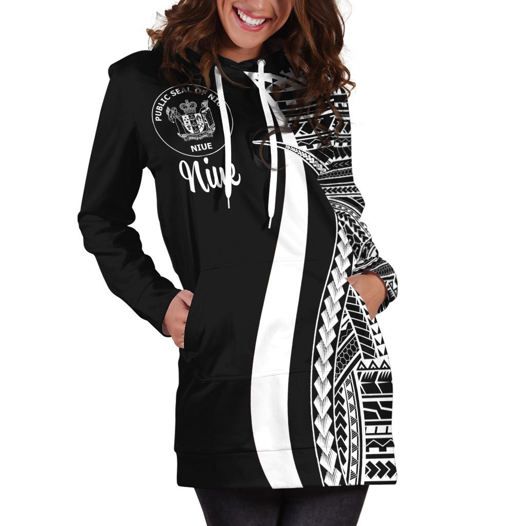 Niue Women's Hoodie Dress - White Polynesian Tentacle Tribal Pattern - Polynesian Pride