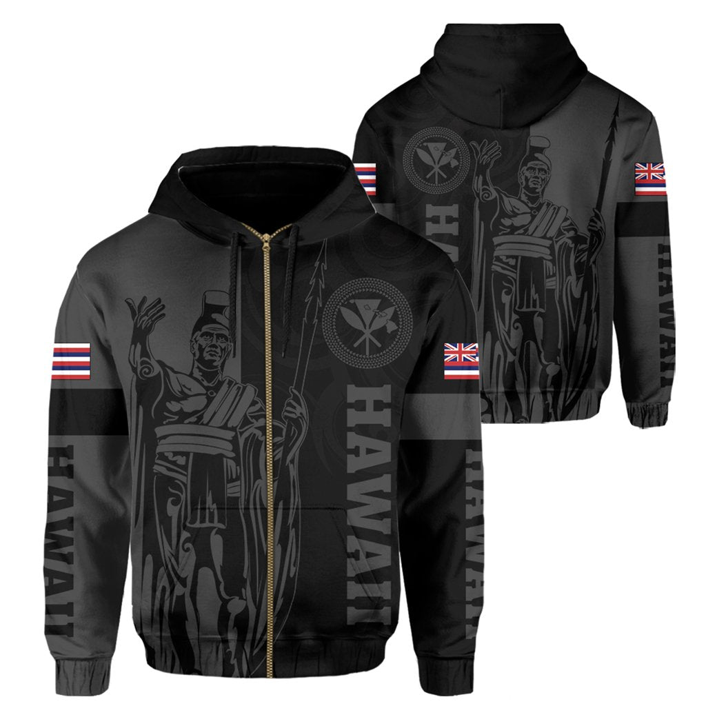 Hawaii King Polynesian Hoodie (Zip up) Lawla Style Gray Unisex Gray - Polynesian Pride