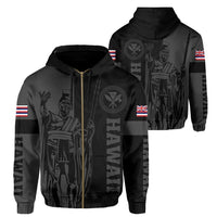 Hawaii King Polynesian Hoodie (Zip up) Lawla Style Gray Unisex Gray - Polynesian Pride