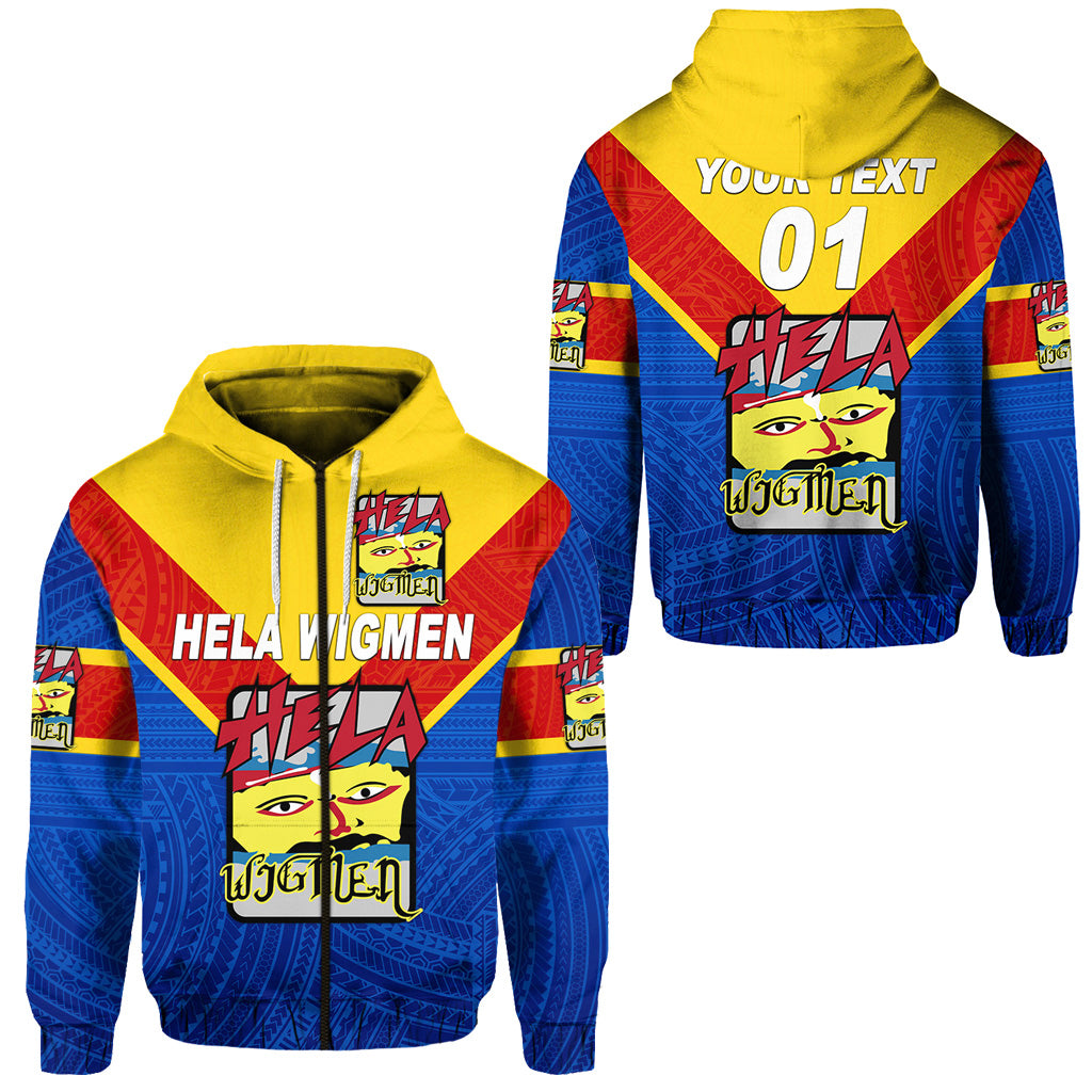 Custom Papua New Guinea Hela Wigmen Zip Hoodie Rugby Original Style, Custom Text and Number LT8 Unisex Blue - Polynesian Pride