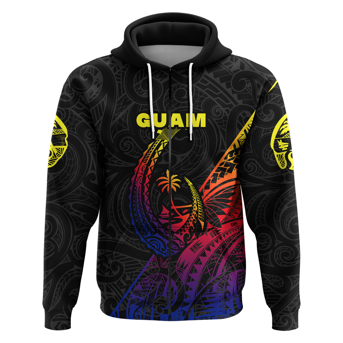 Custom Guam Rugby Zip Hoodie Polynesian Patterns Style Gradient LT16 - Polynesian Pride
