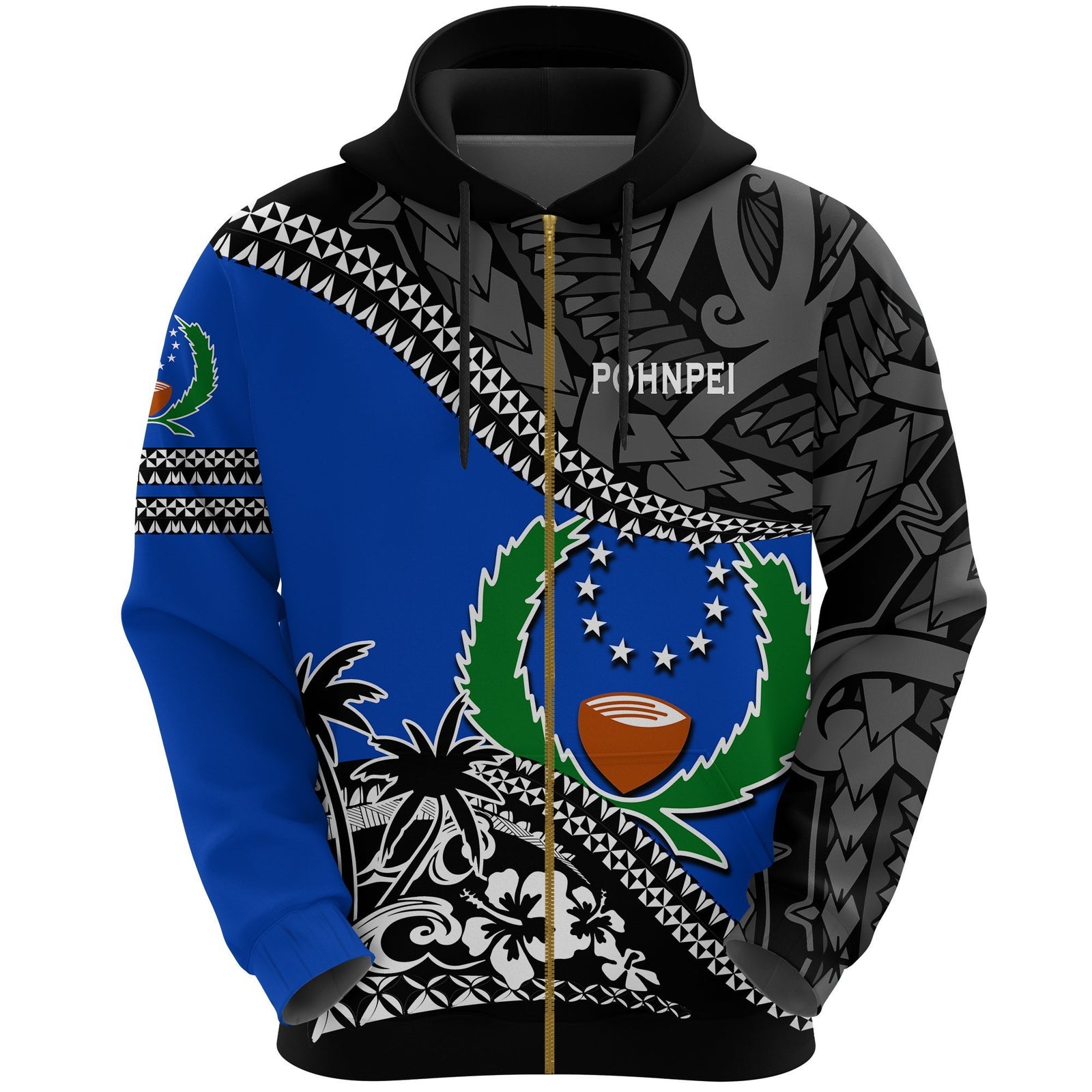Pohnpei Zip Hoodie Fall In The Wave K7 Unisex Black - Polynesian Pride